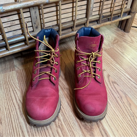 Red Timberland Boots size 6 Leather Premium 6-Inch Lace-Up Waterproof Boot - Picture 5 of 13